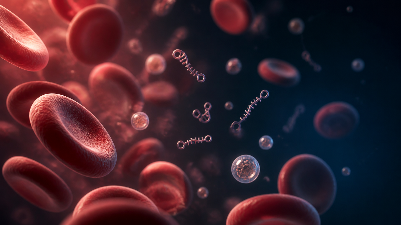 Illustration of microRNA molecules circulating with blood cells