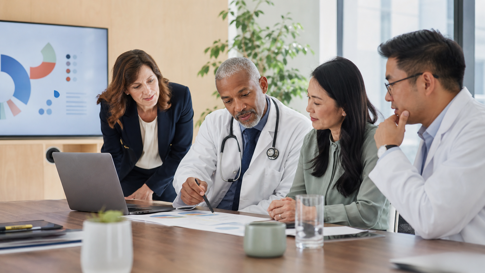Clinical, scientific and business leaders reviewing a preventive-health program