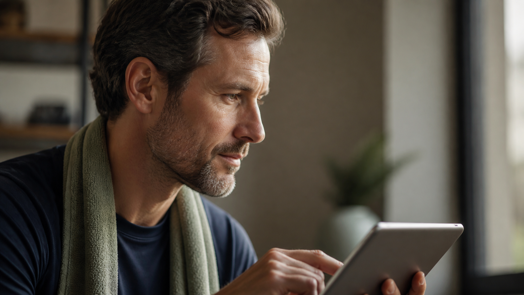 A health-conscious adult reviewing personal health information after exercise